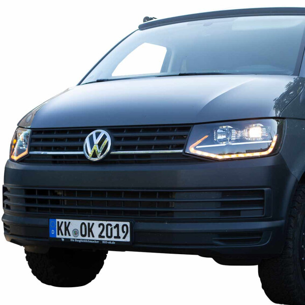 Voll LED Tagfahrlicht Scheinwerfer für VW T6 RHD 15-19 schwarz mit  dynamischen LED Blinker RECHTSLENKER